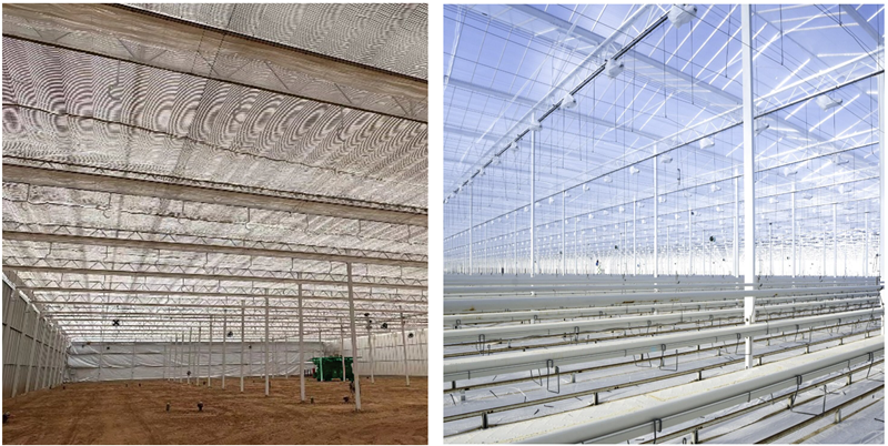 Striking comparison: In the picture to the left, the screen has been installed before ground cover and much more airborne particulate has reached the screen above. In the picture to the right, a pristine installation carried out by Peter Dekker Installaties (PDI) at Schenkeveld in the Netherlands shows what can be achieved when the actual screen installation takes place during the clean Finalization phase close to project delivery and first planting.